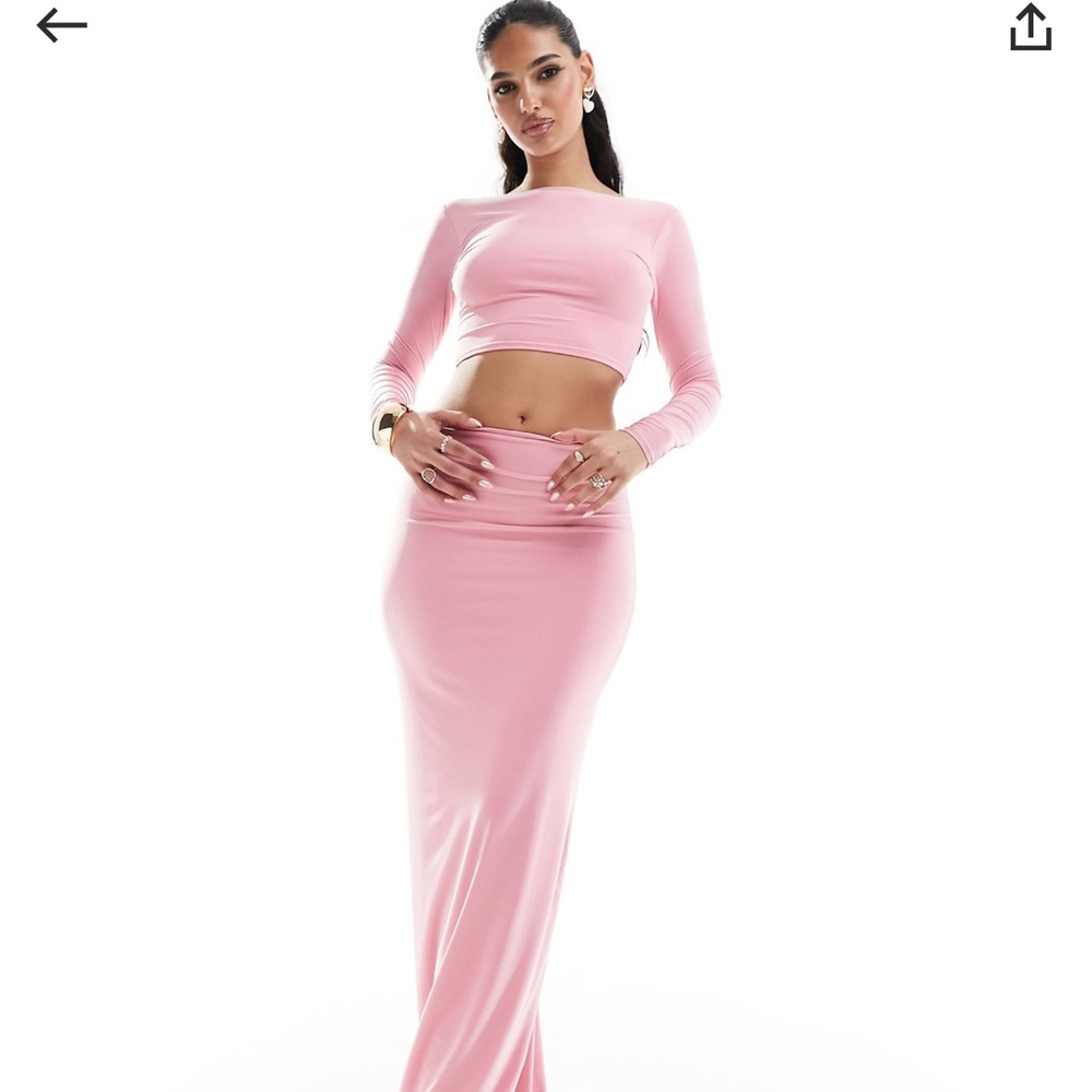 Kaiia slinky long sleeve low back top in pink